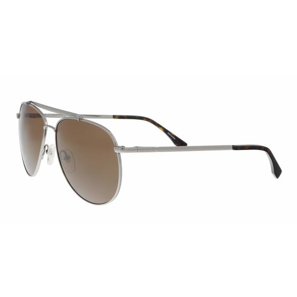 New Lacoste L177S 033 Gunmetal Aviator Sunglasses with Brown